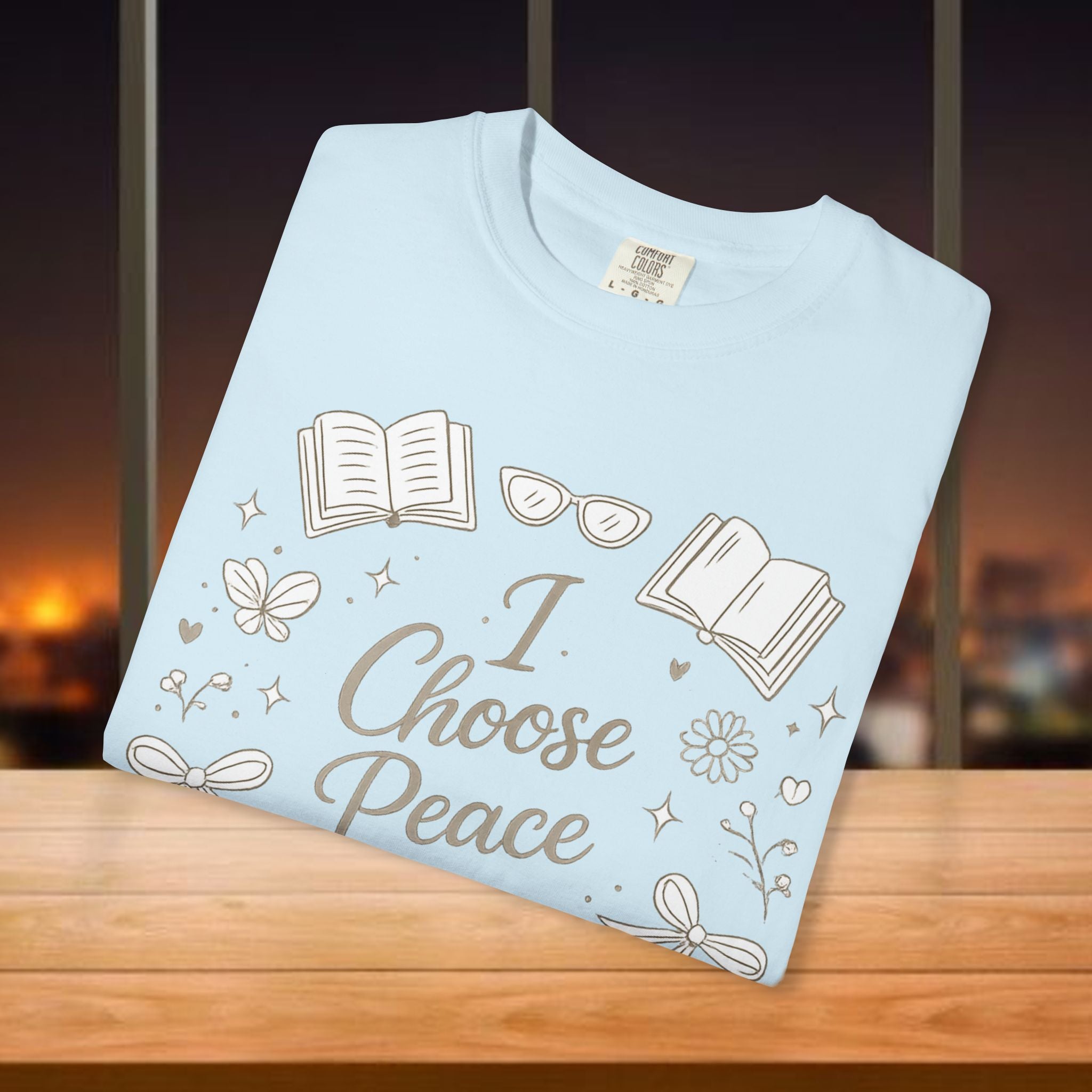 I Choose Peace T-shirt | Cozy Tea, Books & Calm Floral Illustration