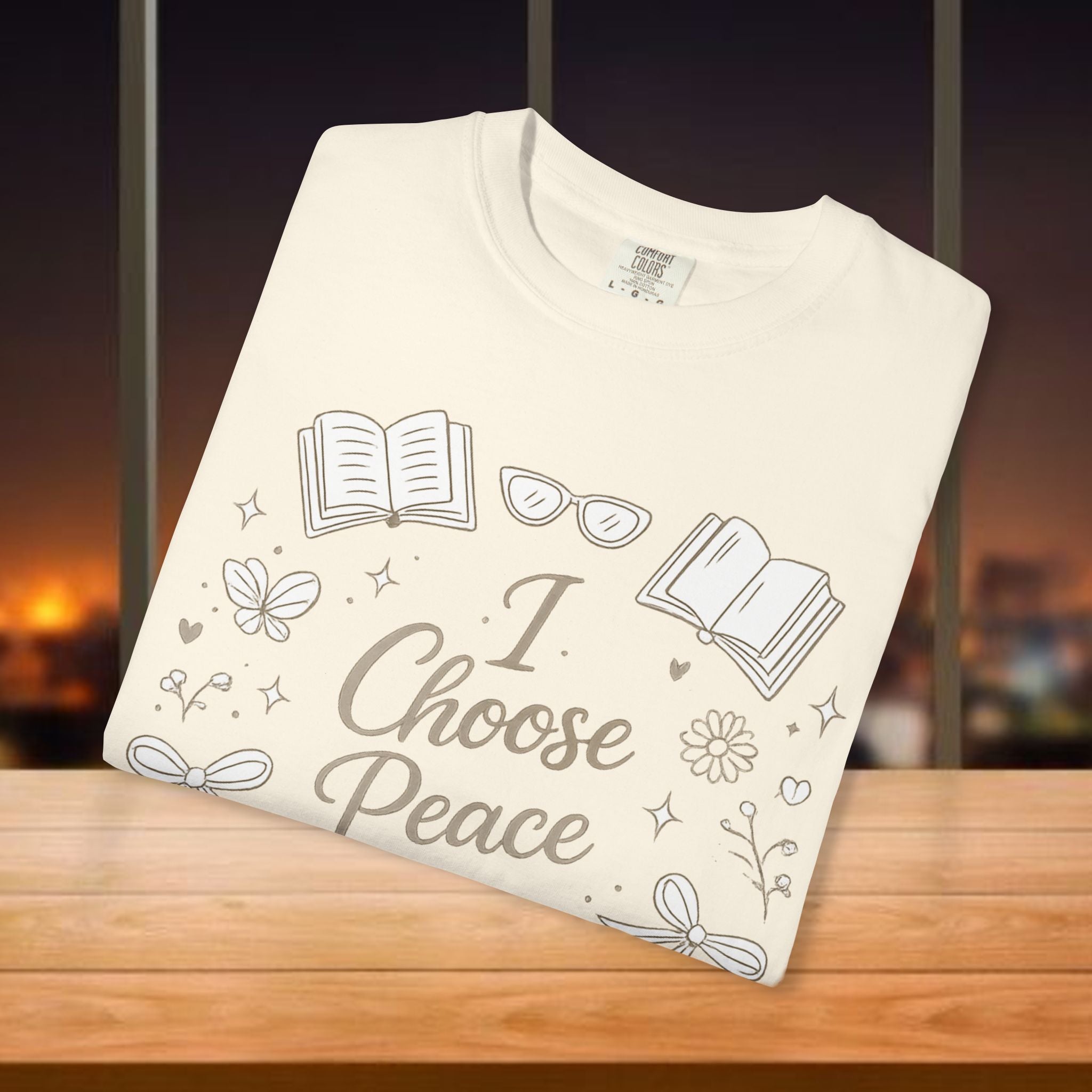 I Choose Peace T-shirt | Cozy Tea, Books & Calm Floral Illustration